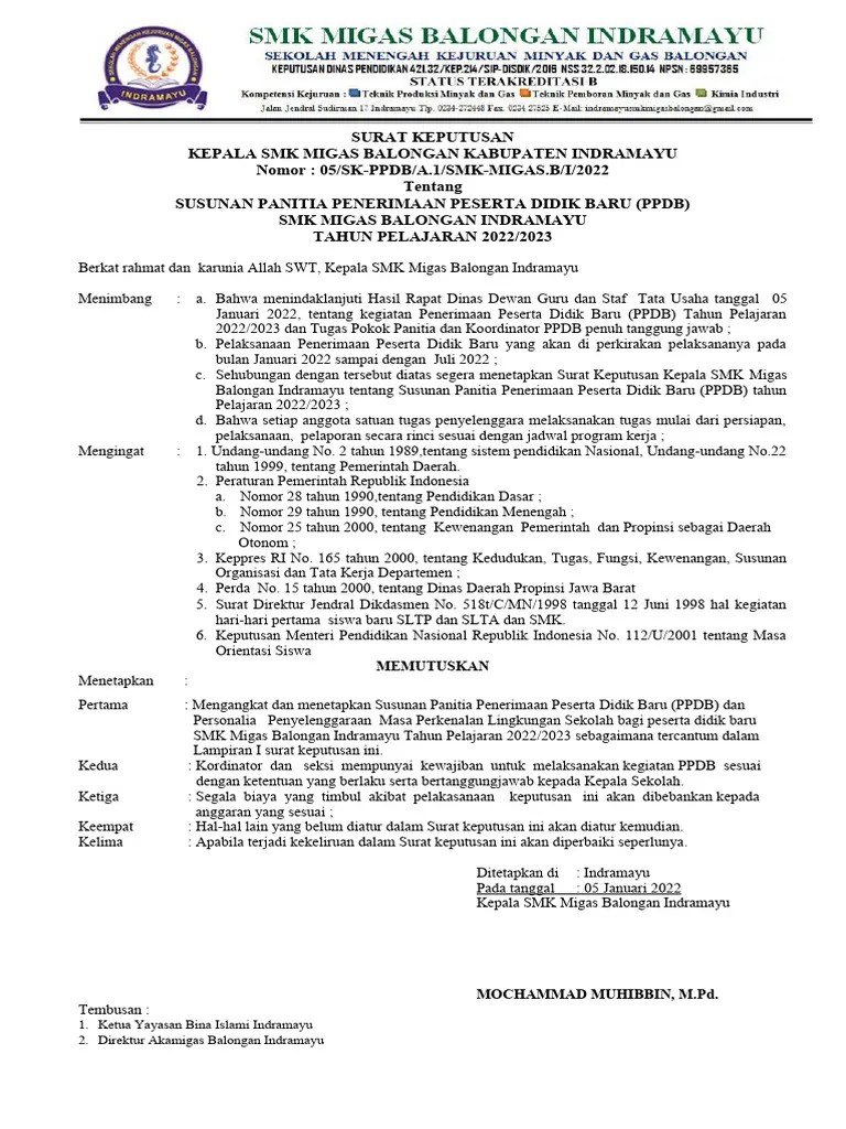 SK Panitia PPDB 2022 | PDF