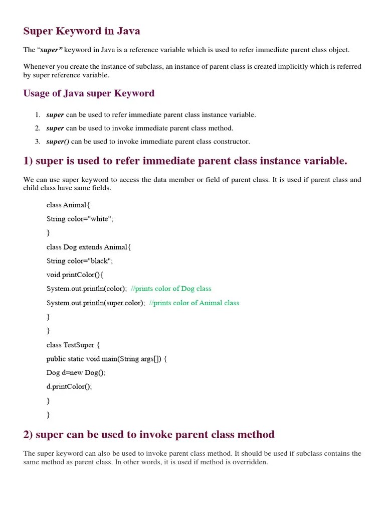 Super Keyword In Java | PDF | Inheritance (Object Oriented Programming ...
