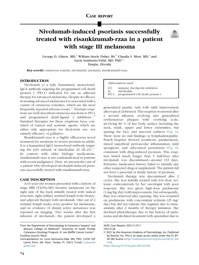 Nivolumab-Induced Psoriasis Successfully Treated With Risankizumab-Rzaa In A Patient With Stage ...