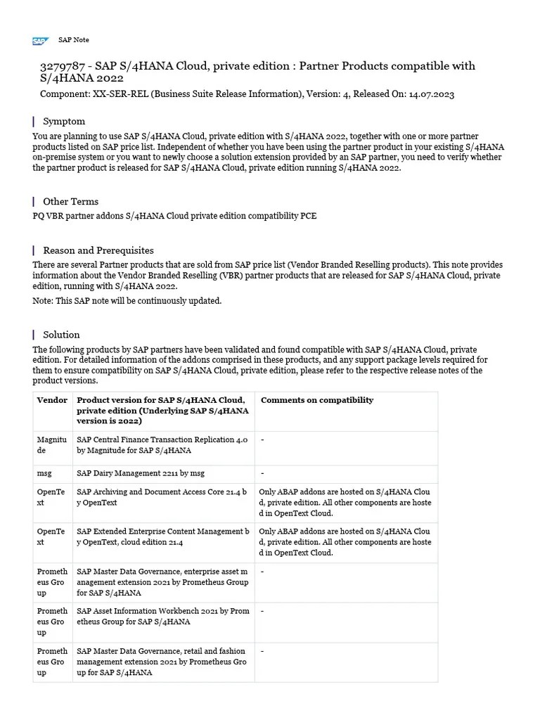 SAP S4HANA Cloud, Private Edition Partner Products Compatible With S4HANA 2022 | PDF | Cloud ...