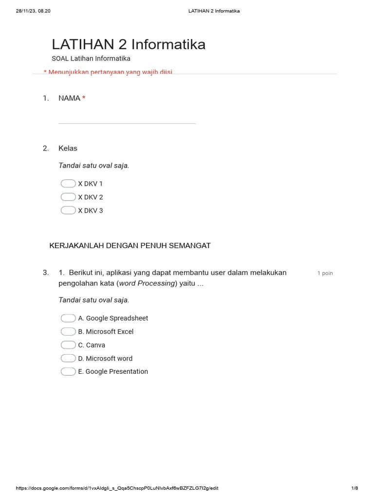 LATIHAN 2 Informatika - Google Formulir | PDF