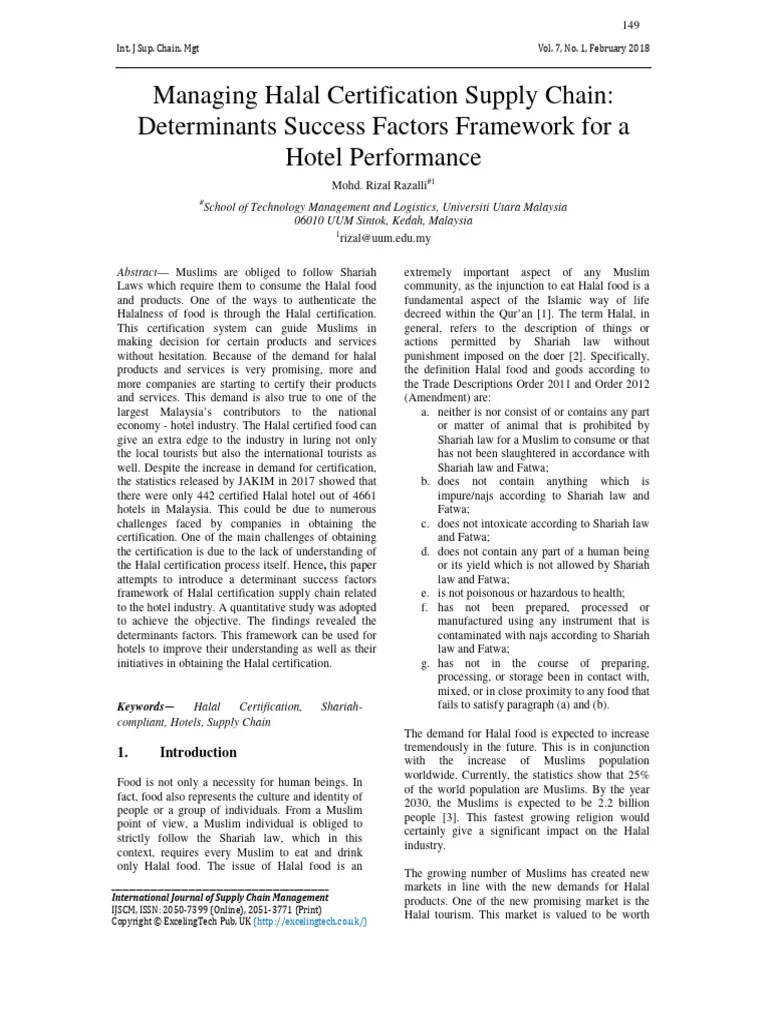 Managing Halal Certification | PDF | Sharia | Hotel