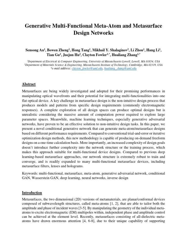 Generative Multi-Functional Meta-Atom And Metasurface Design Networks - Arxiv | Download Free ...