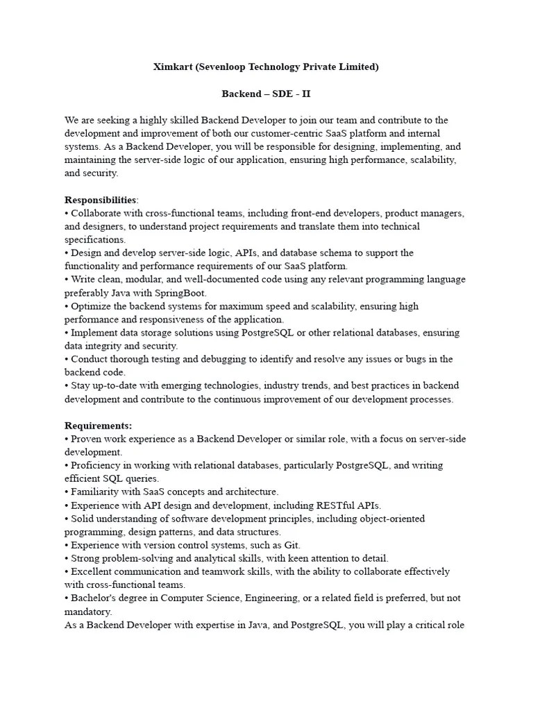 JD - SAAS Backend | PDF | Databases | Software As A Service