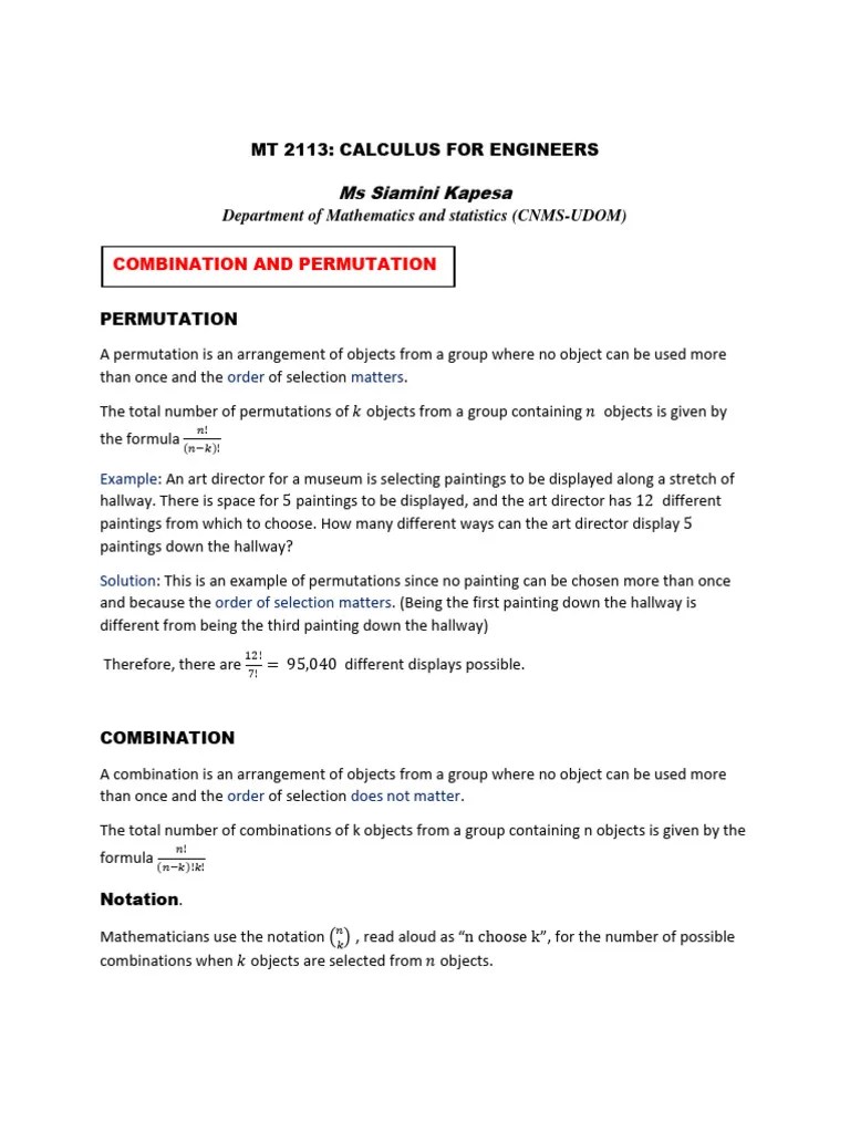 Calculus 4 Engineers Notes (AutoRecovered) | PDF | Combinatorics ...