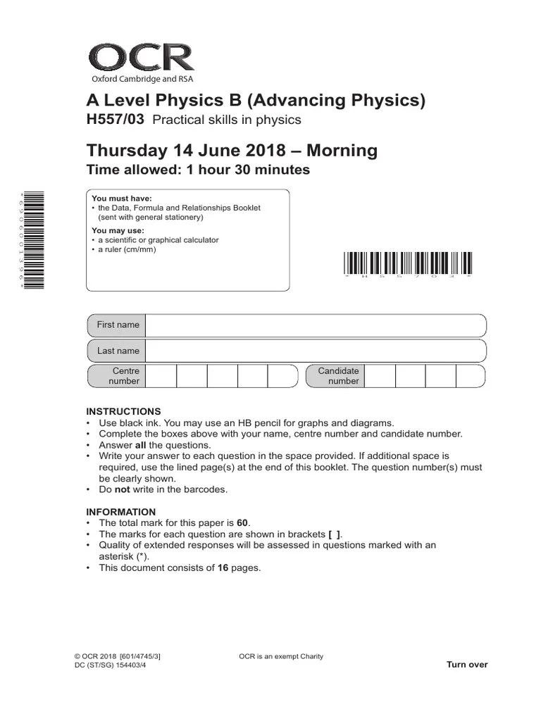 2018 Alevel Physcis Paper Ocr A | PDF | Radioactive Decay | Deformation ...