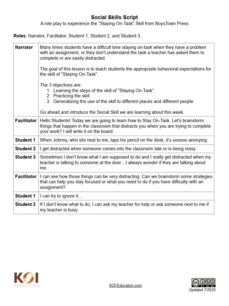 Social Skills Role Play Script | PDF | Classroom | Teachers