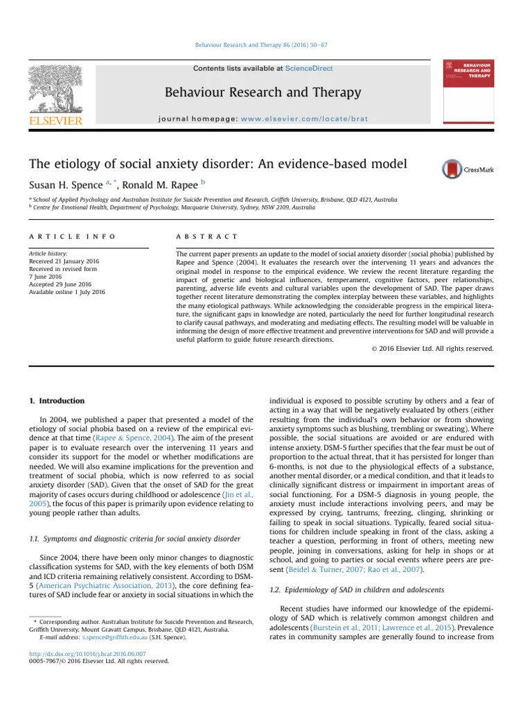 The Etiology Of Social Anxiety Disorder - An Evidence-Based Model | PDF ...
