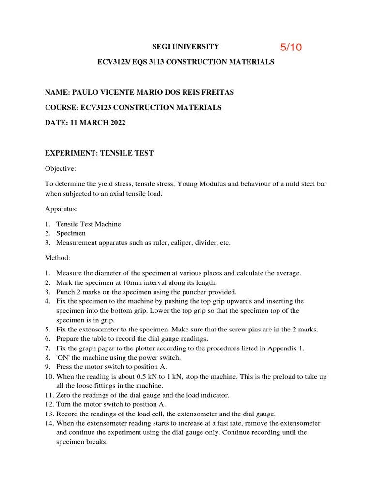 Tensile Test On Mild Steel Analysis | PDF | Young's Modulus | Strength ...