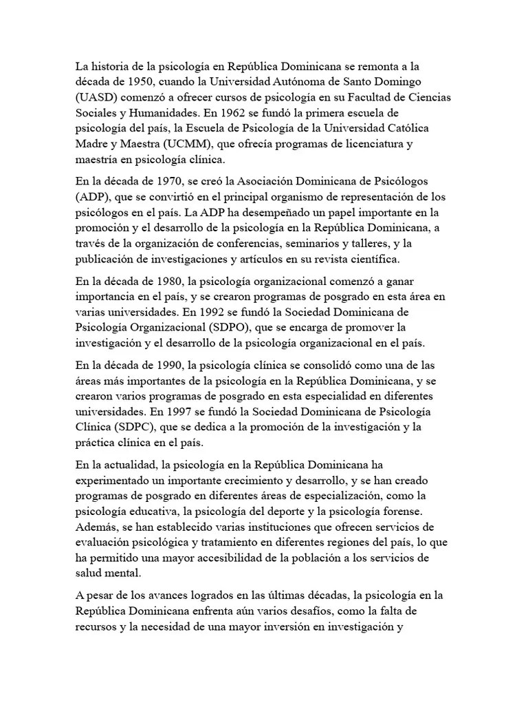 La Historia De La Psicología En República Dominicana Se Remonta A La ...