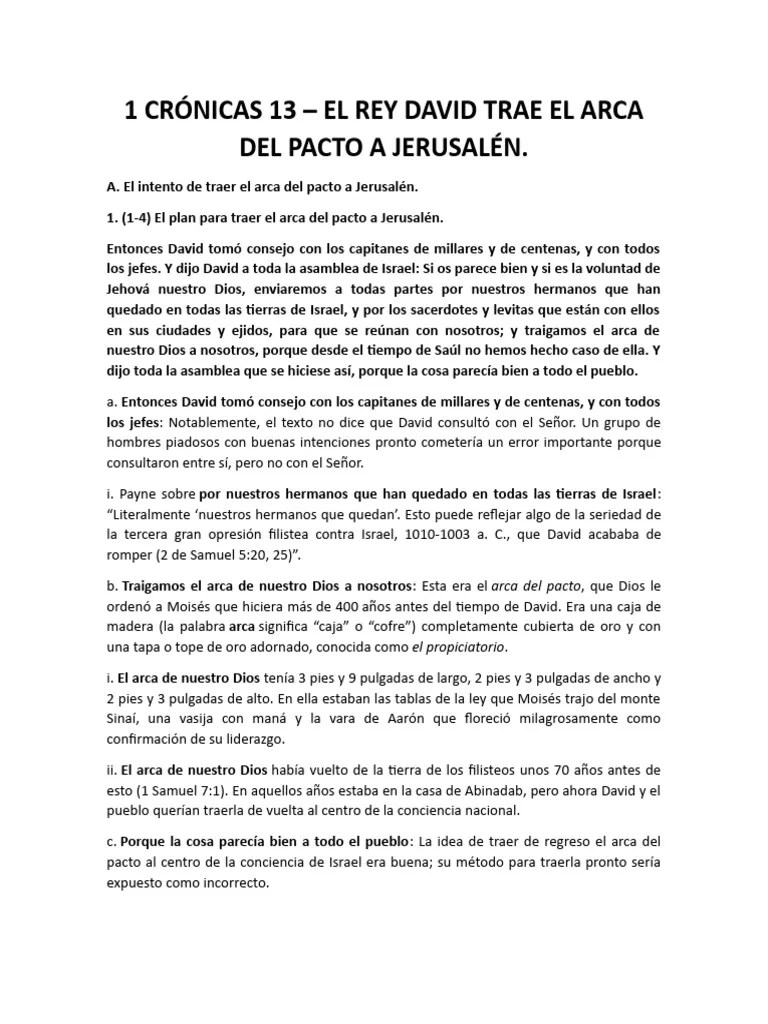 1 Crónicas 13 - El Rey David Trae El Arca Del Pacto A Jerusalén. | PDF ...