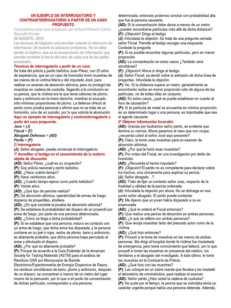Un Ejemplo De Interrogatorio Y Contrainterrogatorio A Partir De Un Caso ...
