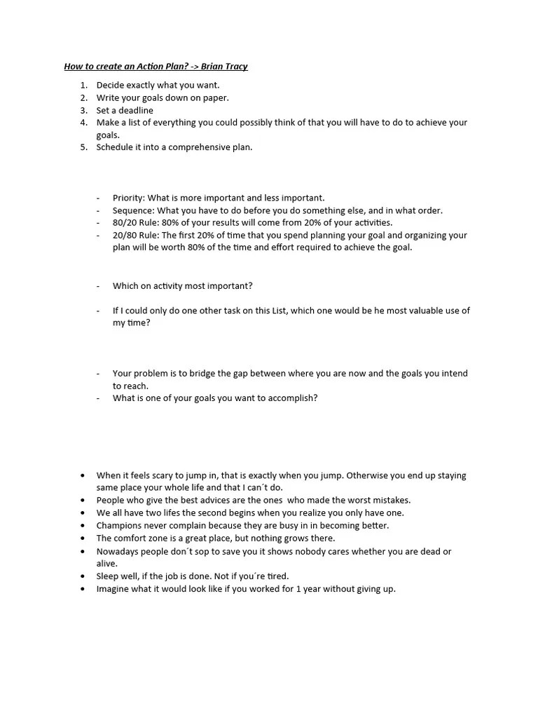 How To Create An Effective Action Plan-Brian Tracy | PDF