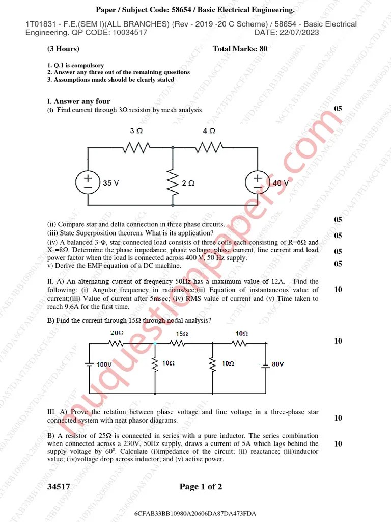 Be - First Year Engineering - Semester 1 - 2023 - May - Basic ...