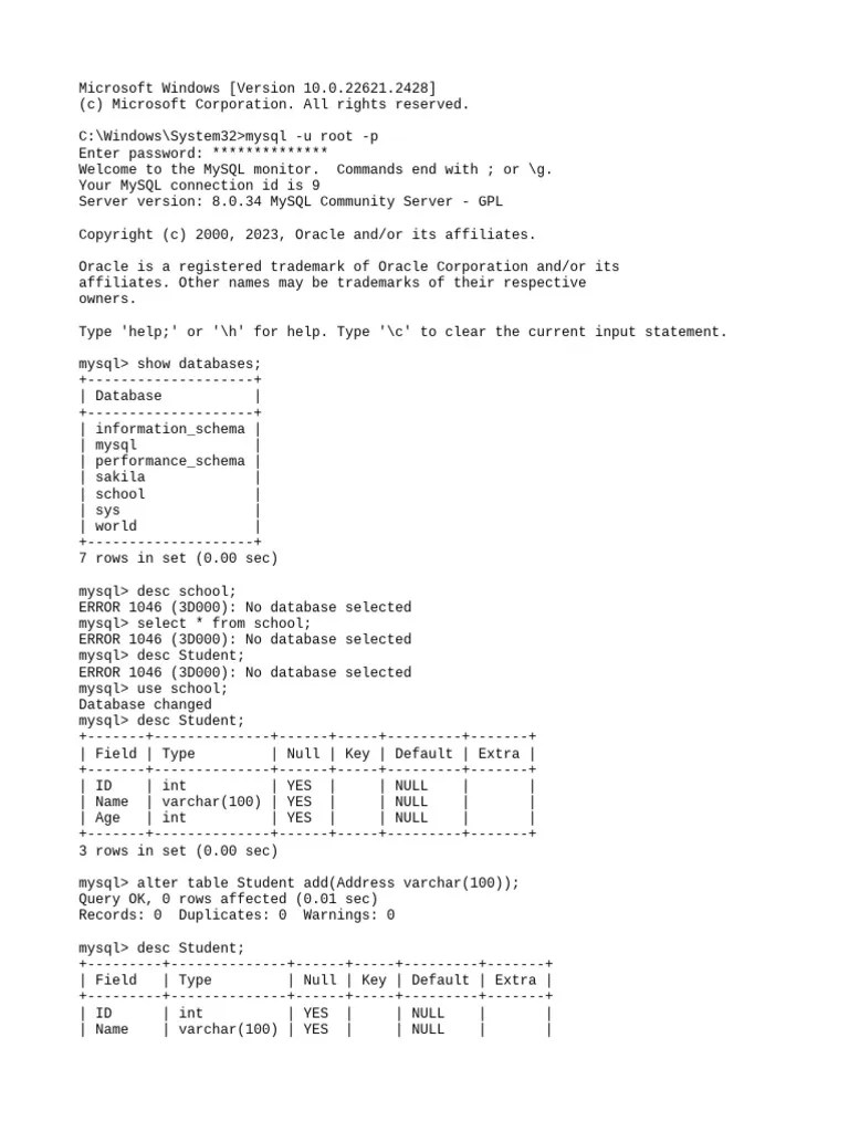 SQL Day 1.2 | PDF | My Sql | Databases