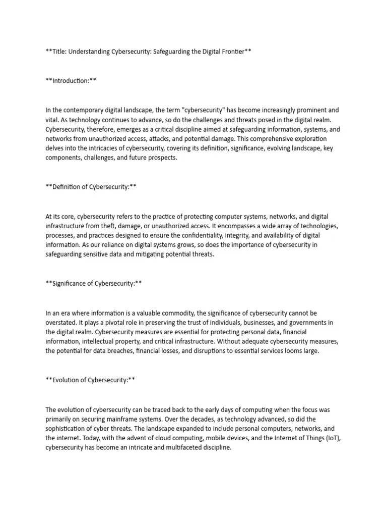 Cybersecurity Safeguarding The Digital Frontier | PDF | Security ...