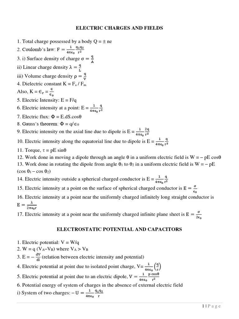 Formula For Physics Class 12 | PDF | Magnetic Field | Angular Resolution
