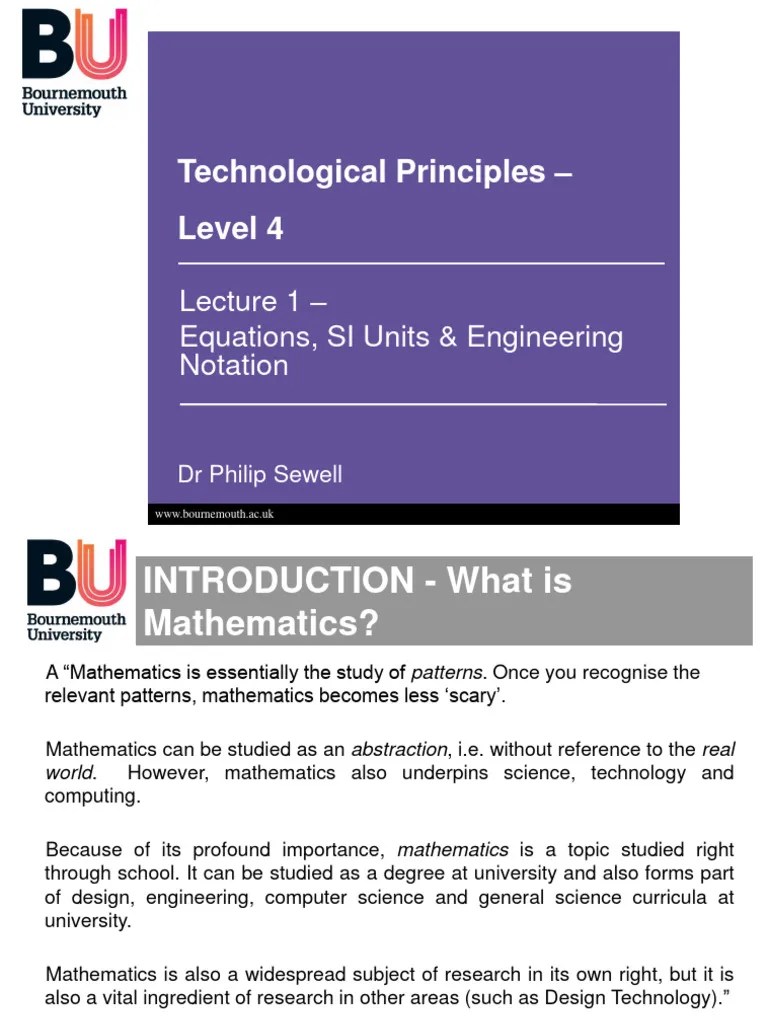 Lecture 1 - Equations SI Units & Engineering Notation | PDF | Equations ...