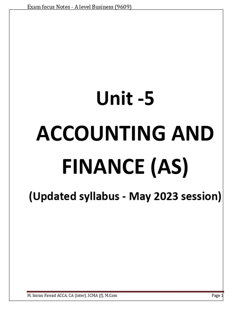 As - Unit 5 UPDATED For May 2024 - Syllabus Updated | PDF | Accounting ...