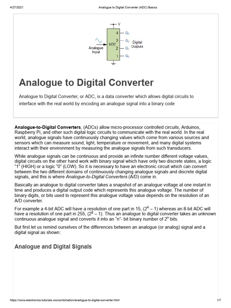 Analogue To Digital Converter (ADC) Basics | PDF | Analog To Digital ...