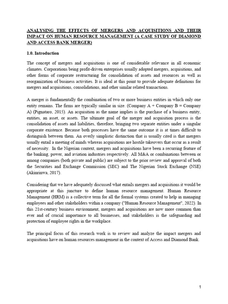 ANALYSING THE EFFECTS OF MERGERS AND ACQUISITIONS AND THEIR IMPACT ON ...