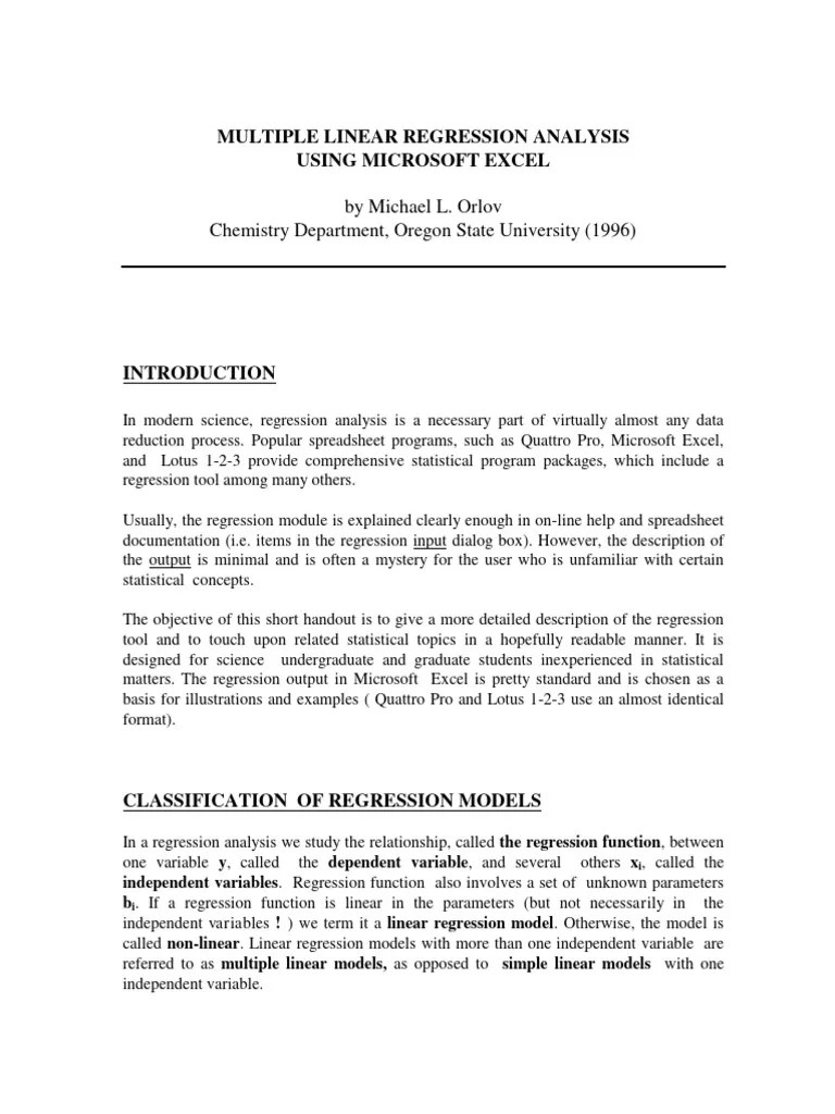 Multiple Linear Regression Analysis Usin | PDF | Errors And Residuals ...