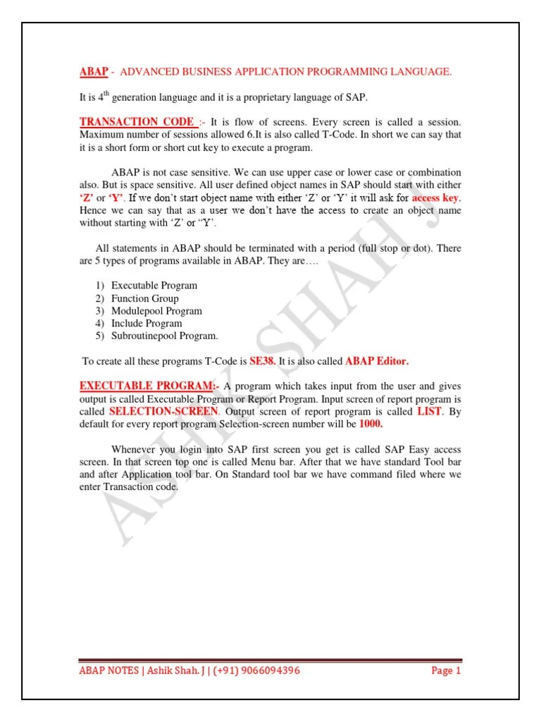 Documents 3357-ABAP+NOTES | PDF | Parameter (Computer Programming ...