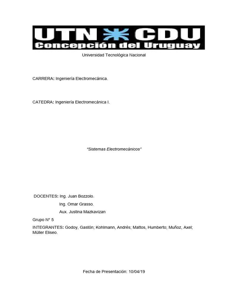 TP N1 Sistemas Electromecanicos | PDF | Engranaje | Bienes Manufacturados