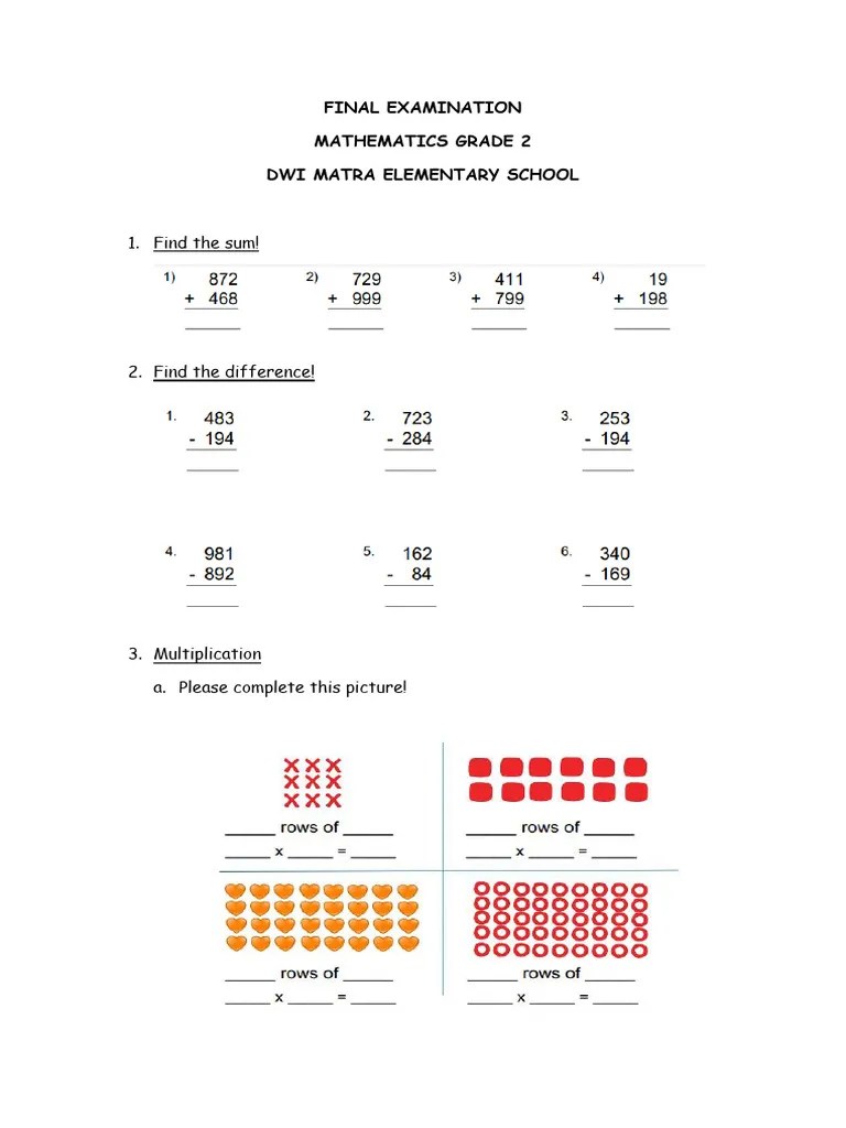 Math Final Test Grade 1 | PDF