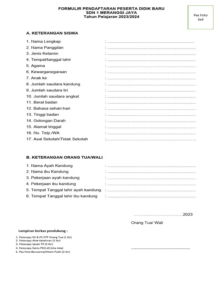Formulir Pendaftaran Peserta Didik Baru | PDF