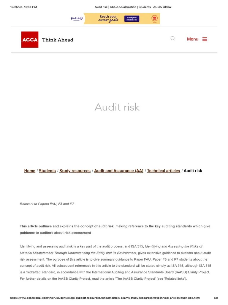 Audit Risk - ACCA Qualification - Students - ACCA Global | PDF | Audit ...