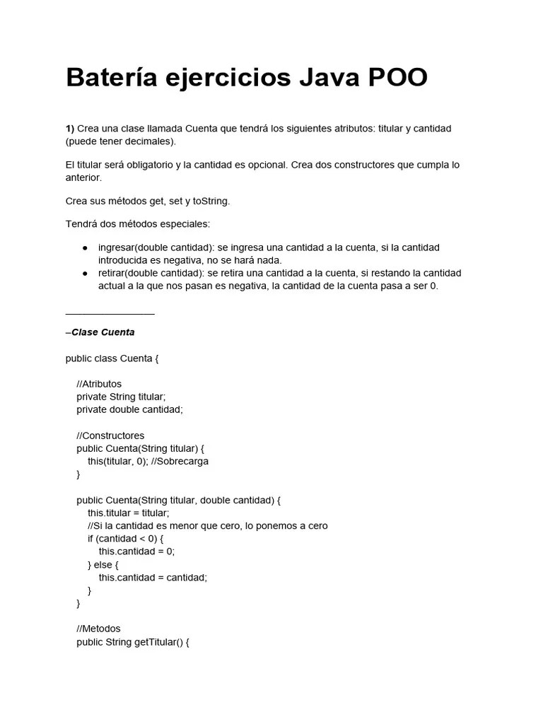 Bateria Ejercicios Java POO (RESUELTOS) | PDF | Constructor ...