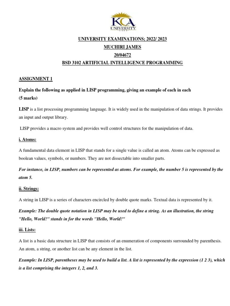 AI Programming CAT 1 N CAT 2 | PDF | Computer Programming | Programming