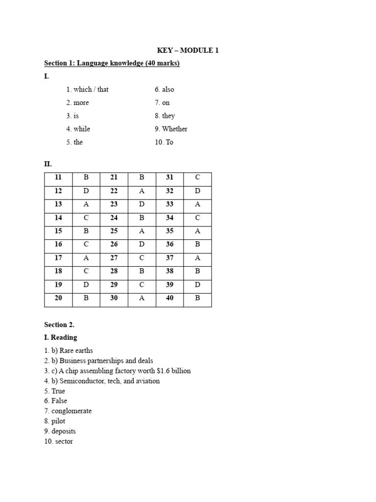 SAMPLE TEST - Module 1 - KEY | PDF | Teaching Methods & Materials
