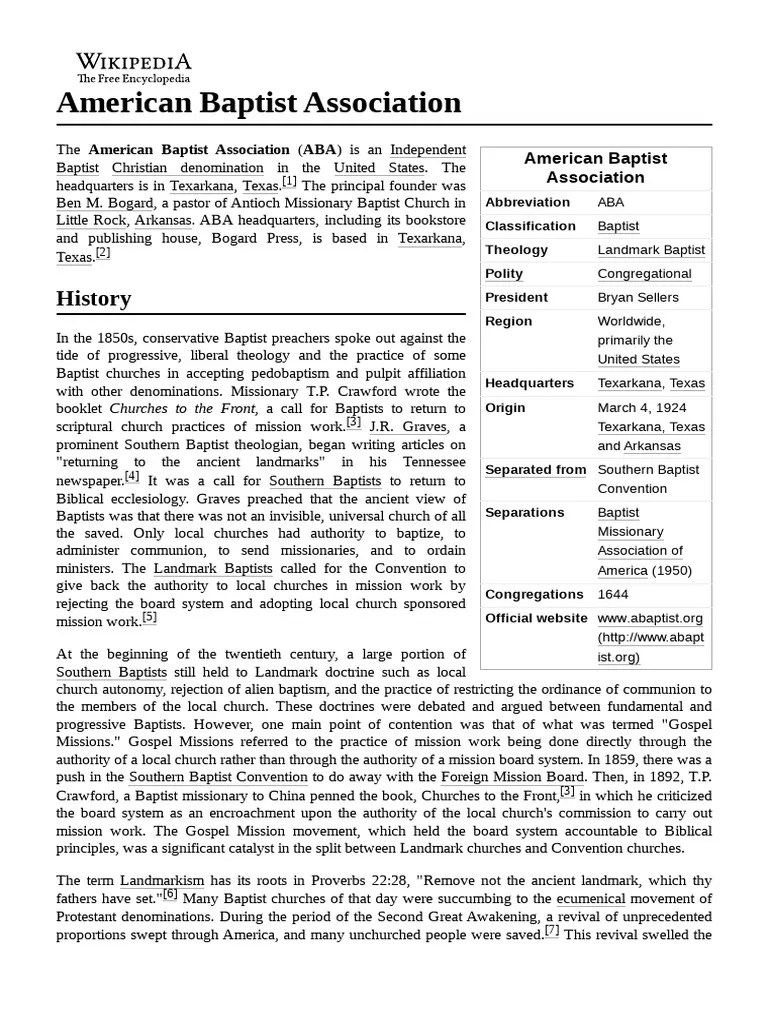 American Baptist Association | PDF | Christian Denominational Families ...