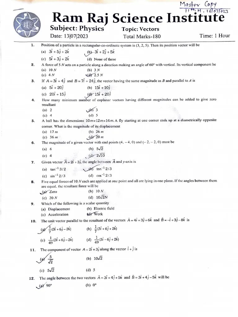 Phy Vectors MCQ | Download Free PDF | Euclidean Vector | Mechanical Engineering