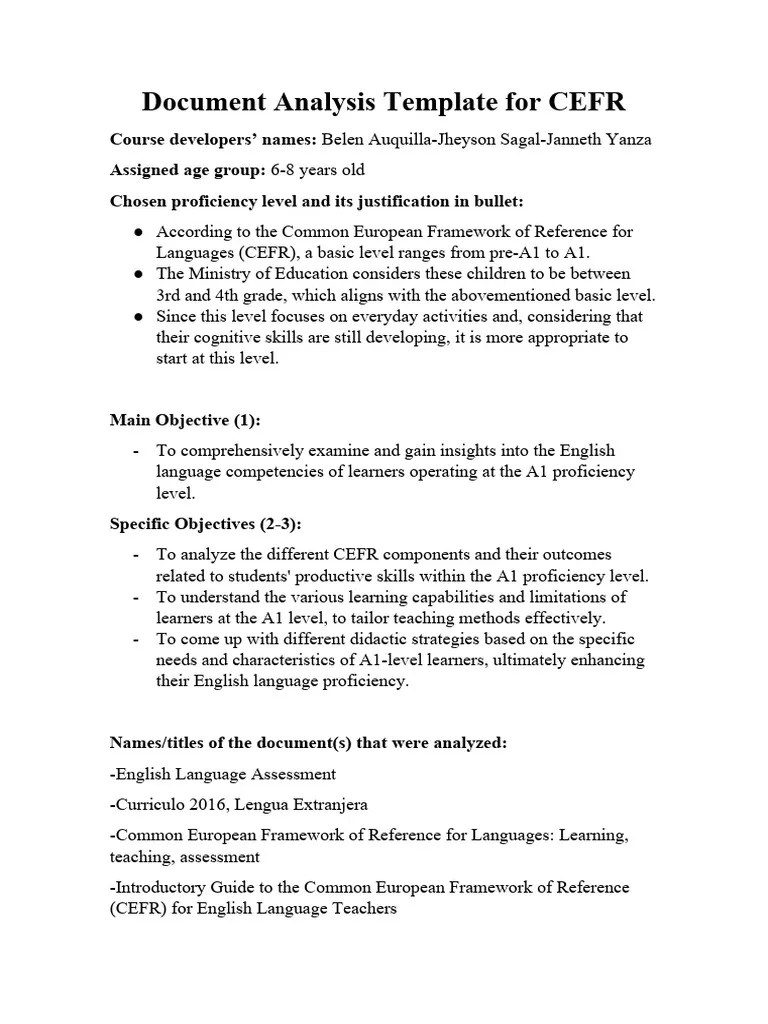 Document Analysis Template EFL Course Development | PDF | Learning | Word