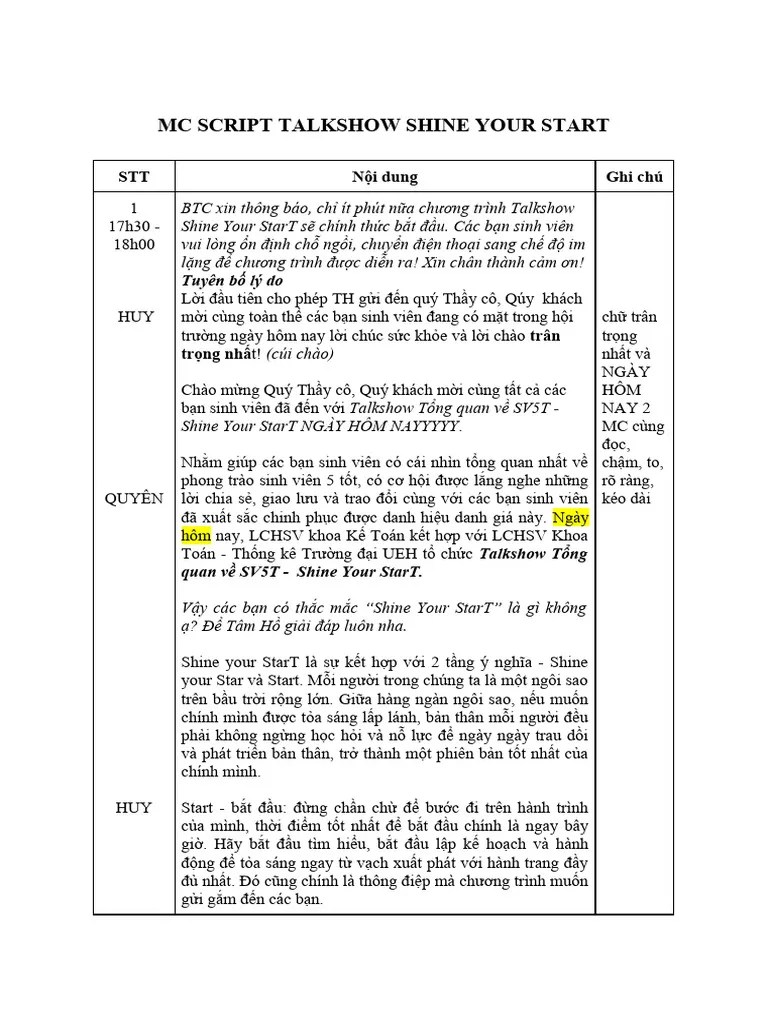 MC Script Talkshow Shine Your Start | PDF