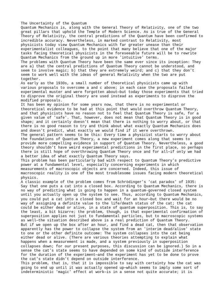 The Uncertainty Of The Quantum Mechanics | PDF | Quantum Mechanics | Theory