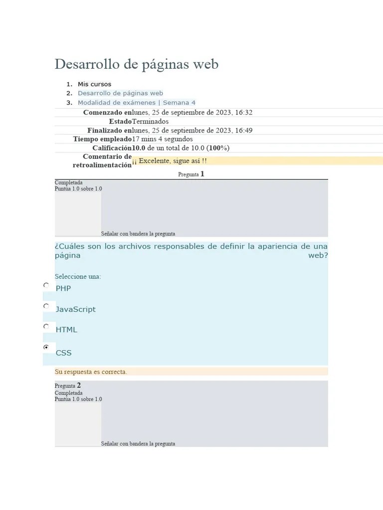Examen Semana 4 Desarrollo De Páginas Web | PDF | Modelo De Objeto De ...