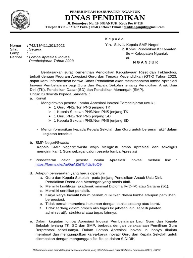 Lomba Apresiasi Inovasi Pembelajaran Tahun 2023 | PDF