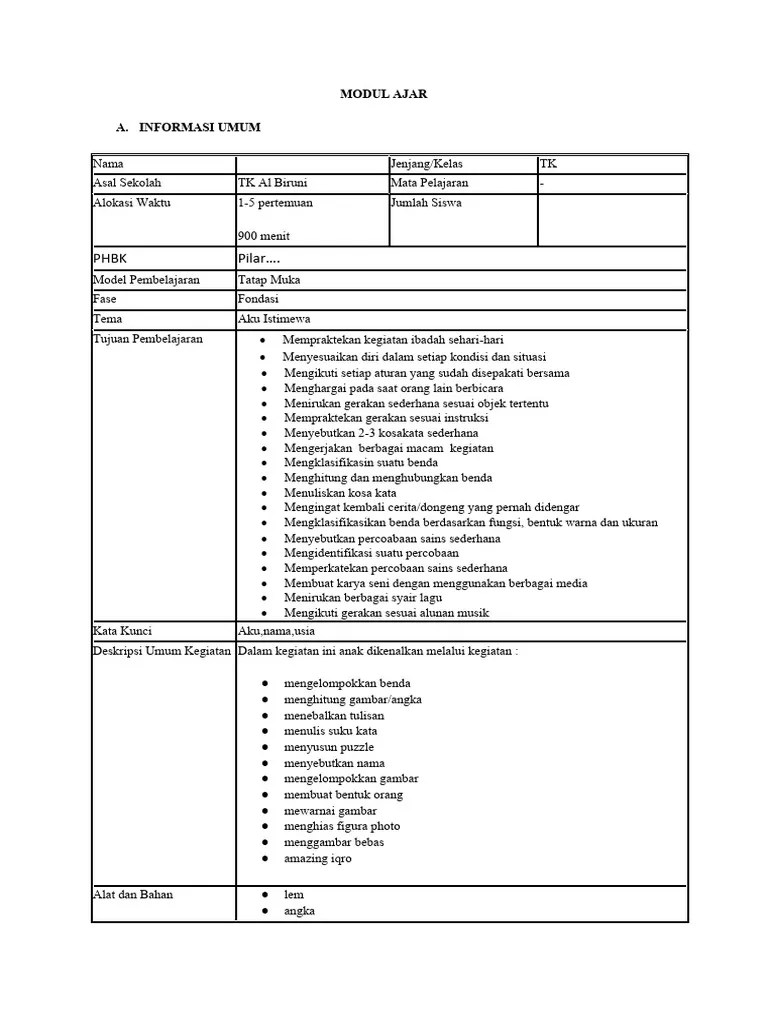 MODUL AJAR - Aku Istimewa 1 Kelas B 2023 | PDF