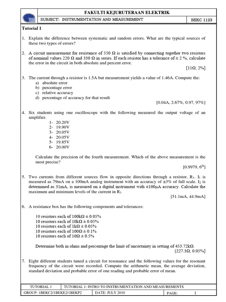 Tutorial 1 | PDF | Resistor | Electrical Resistance And Conductance