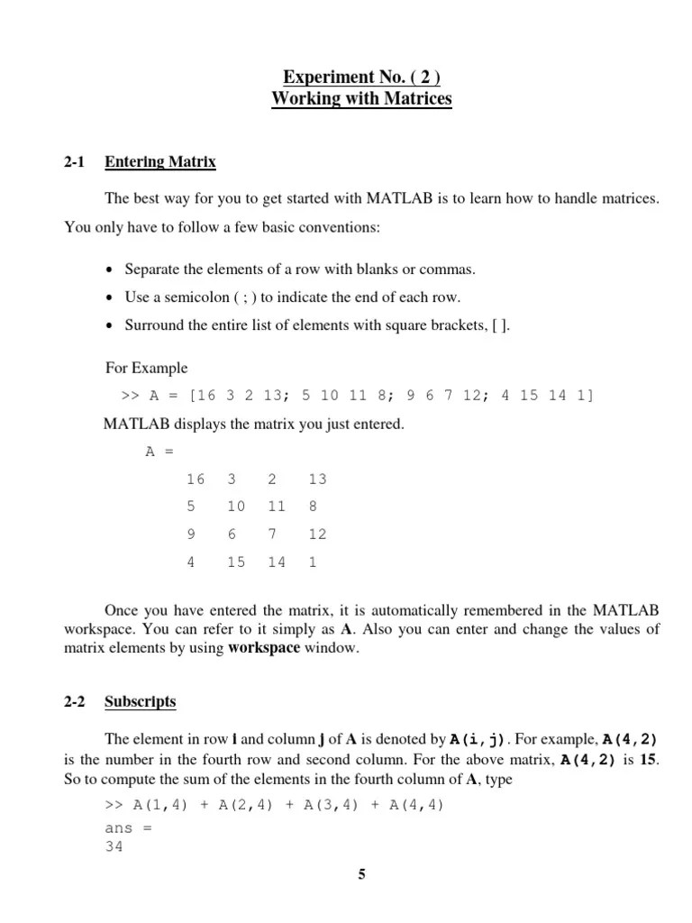 Lecture 2 | PDF | Matrix (Mathematics) | Matlab