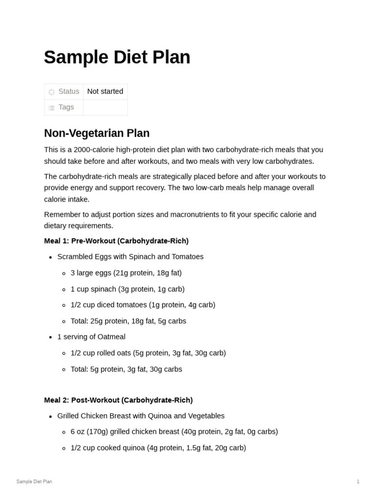 Sample Diet Plan | PDF | Low Carbohydrate Diet | Carbohydrates