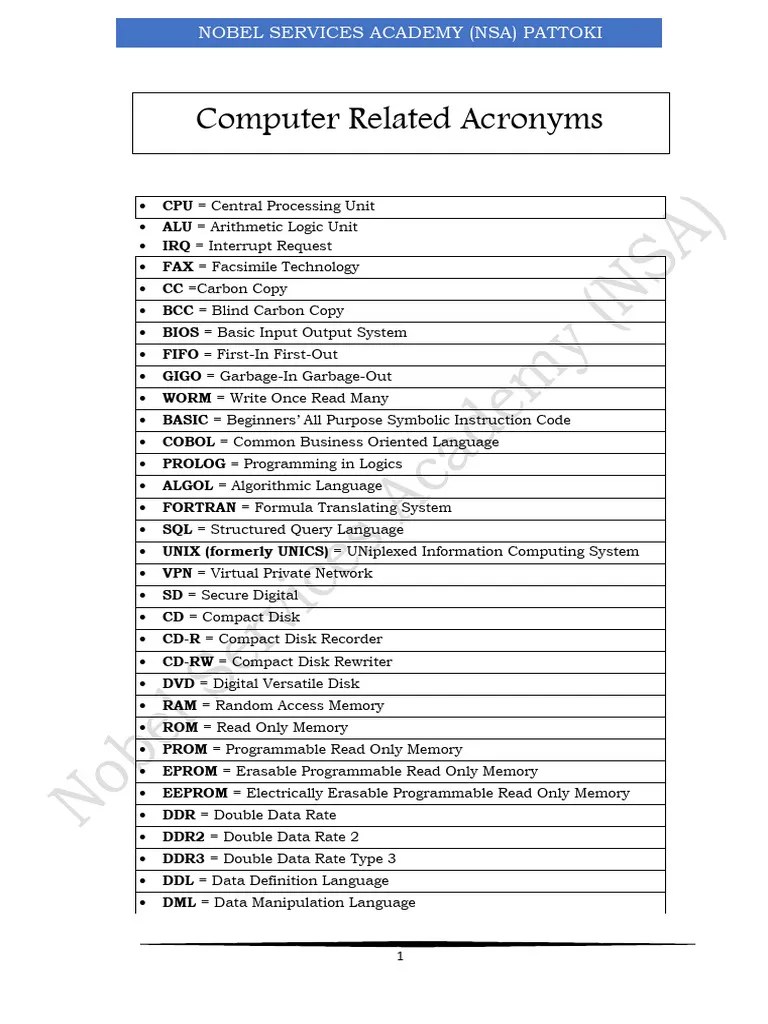 Computer Acronyms Final NSA | Download Free PDF | Computer Network ...