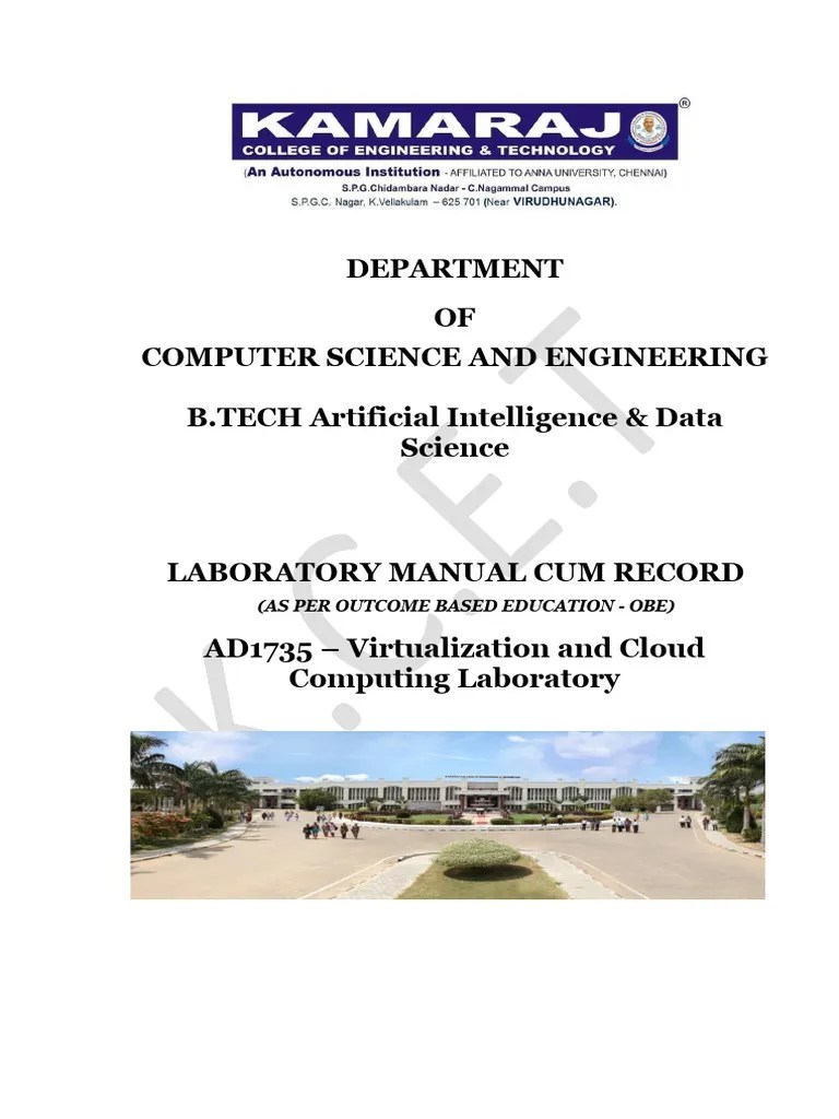 AD1735 - Virtualization And Cloud Computing Lab Manual | PDF | Open ...