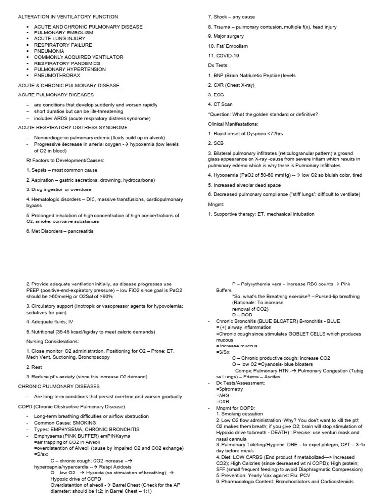 Alteration In Ventilatory Function | PDF | Respiratory Diseases | Chronic Obstructive Pulmonary ...