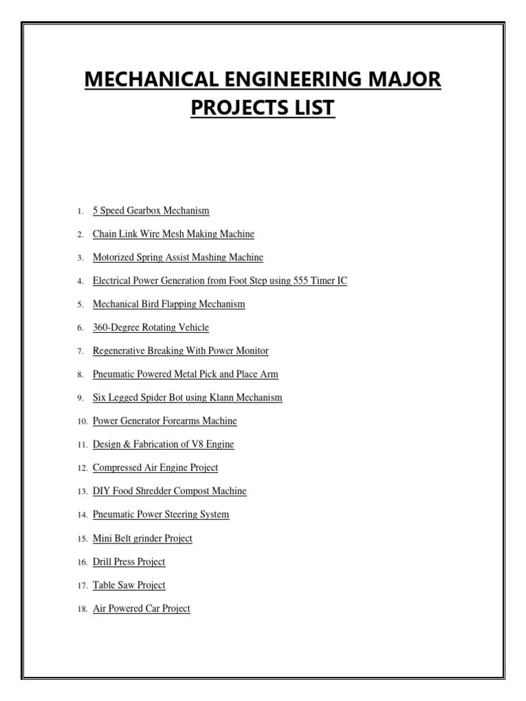 Mechanical Engineering Major Projects List | PDF | Machines | Robotics