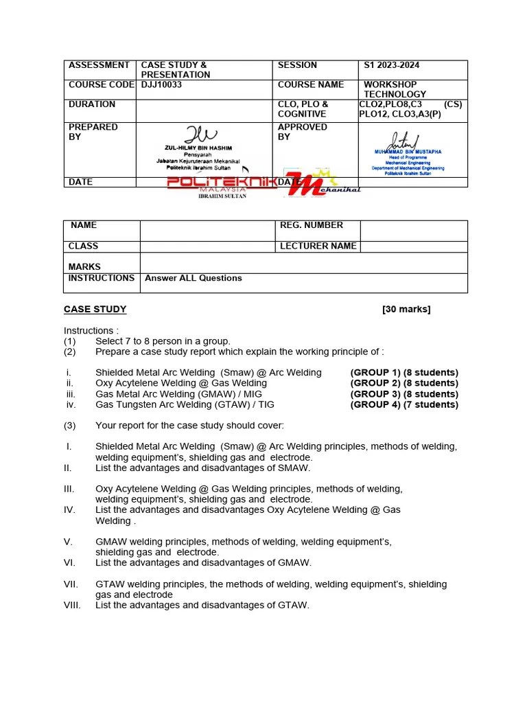 Case Study S1 2023 2024 Pdf Welding Construction